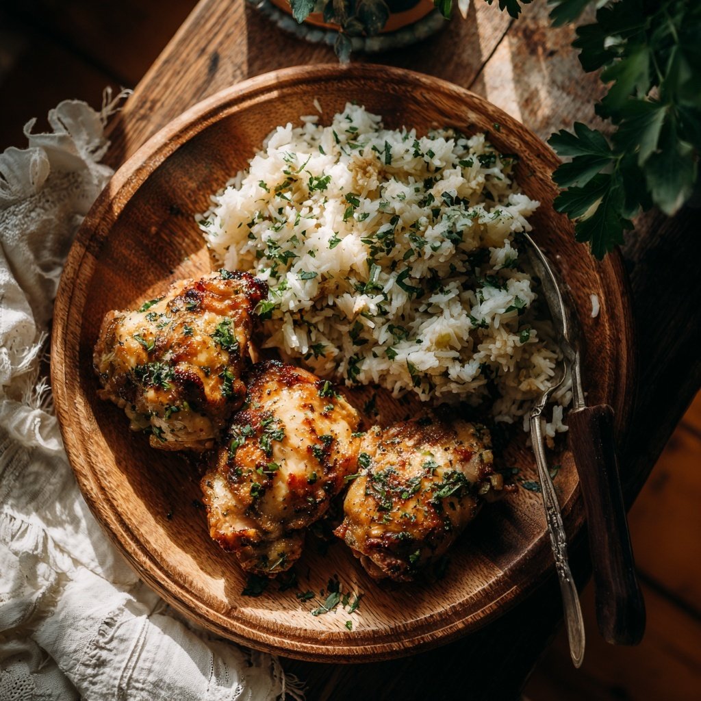 Garlic Butter Chicken And Rice Dinner