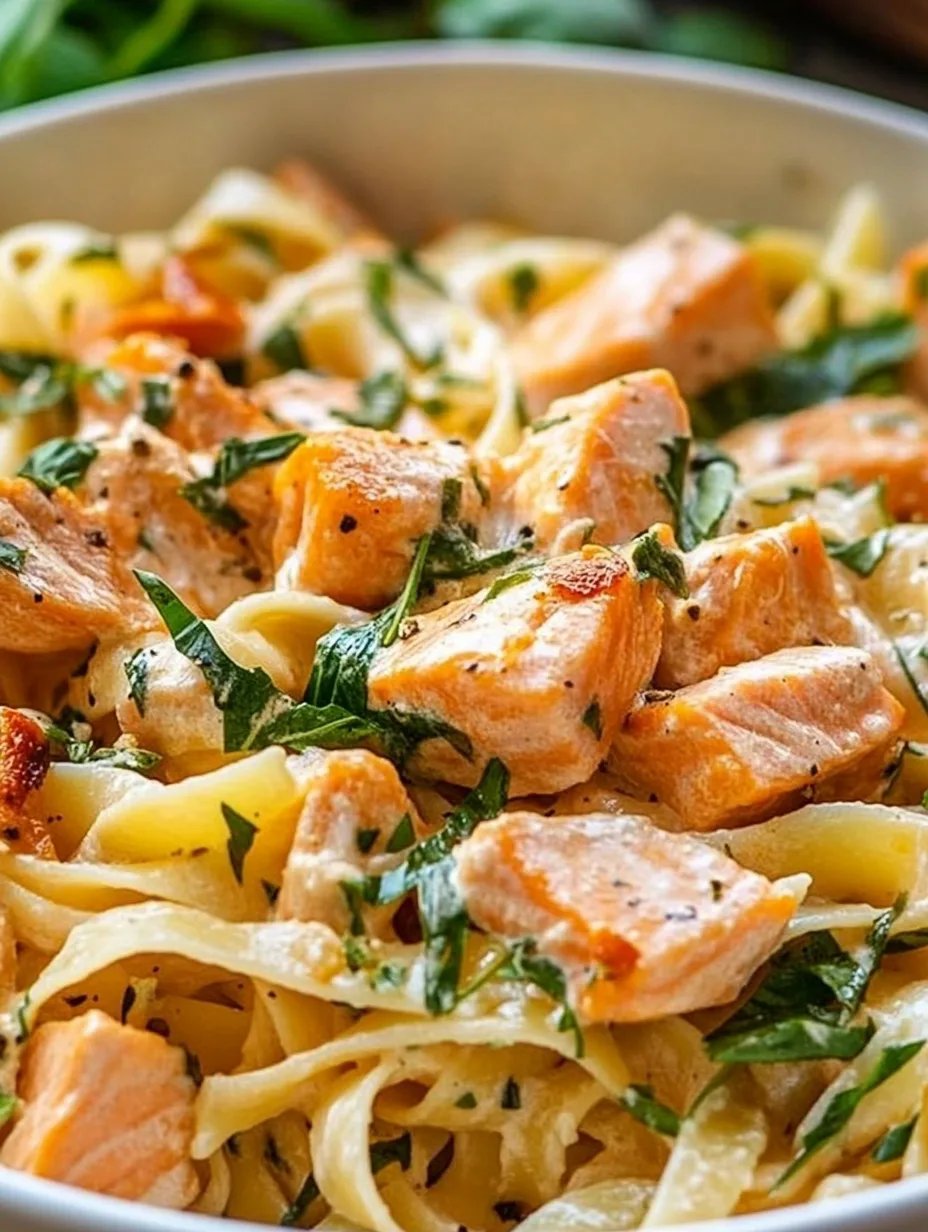 Creamy Salmon Pasta with Mixed Greens