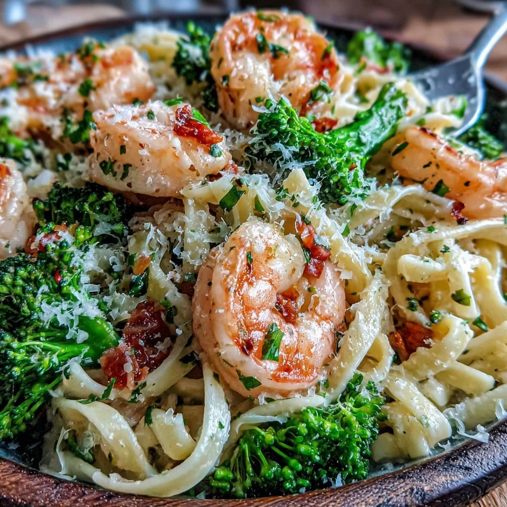 Shrimp And Broccoli Garlic Pasta